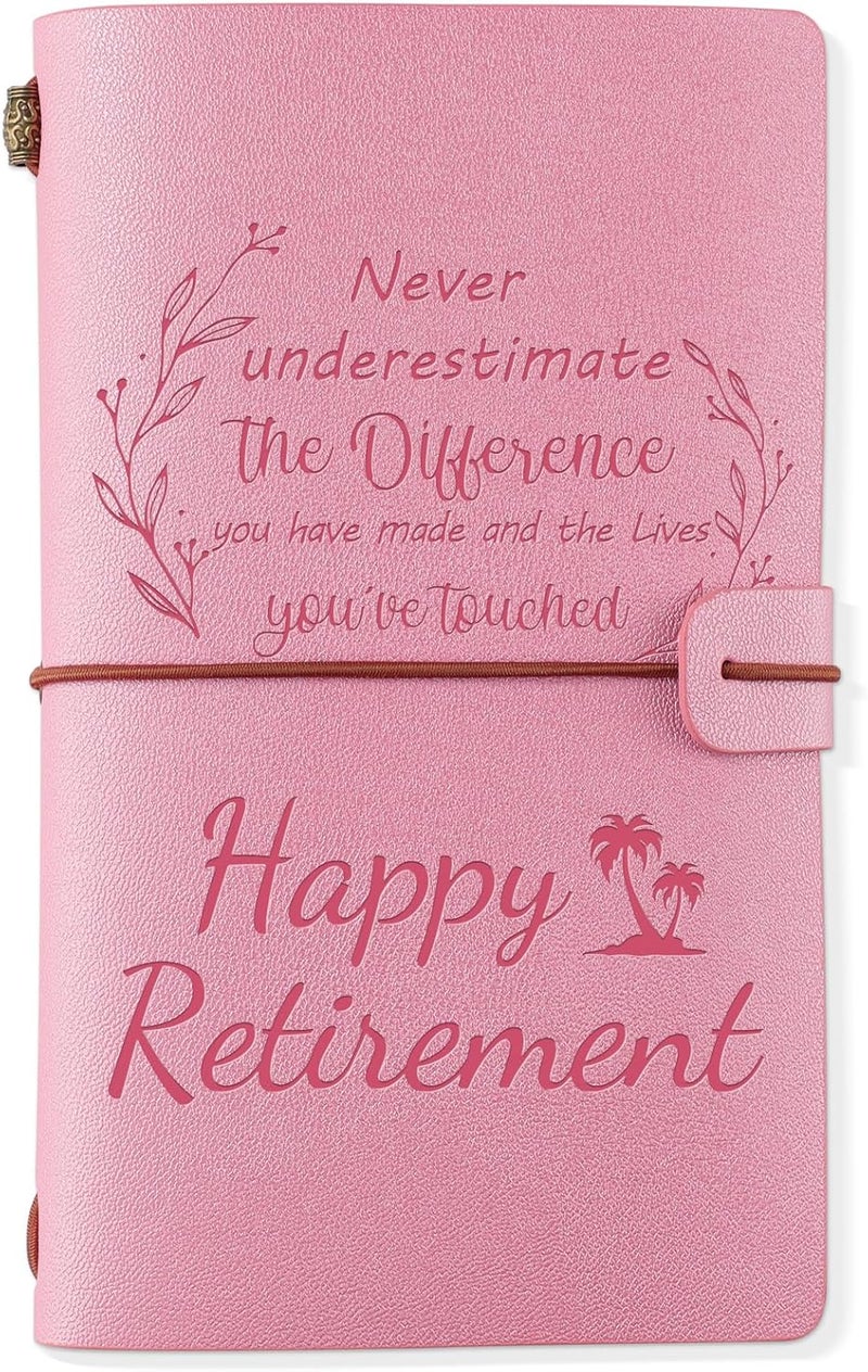 PRSTENLY Retirement Gift for Woman, Retirement Gifts for Women Teacher Friends Nurse Boss, Retired Going Away Goodbye Leaving Farewell Gifts for Coworkers- Happy Retirement Leather Journal - Image 1